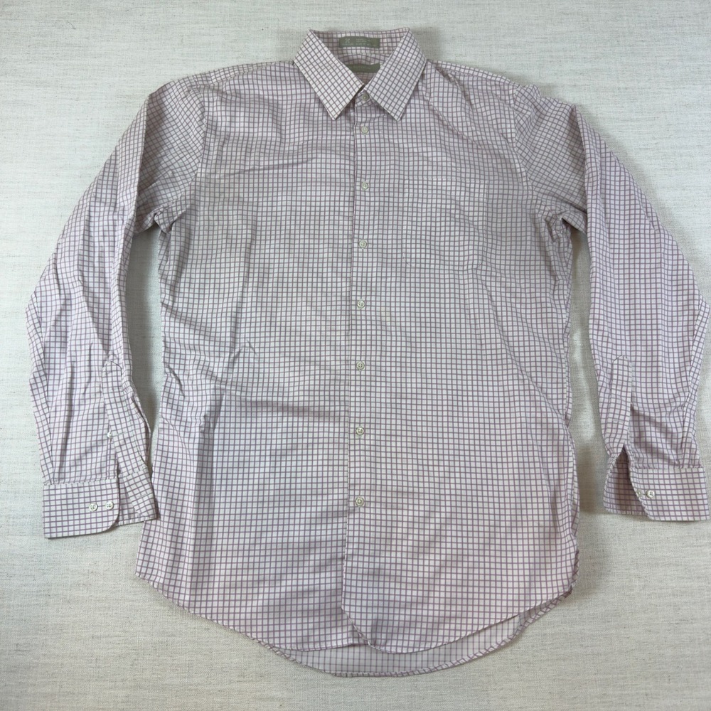 Nordstrom Smartcare Mens Dress Shirt 16.5 36/37 Purple White Grid Wrinkle Free